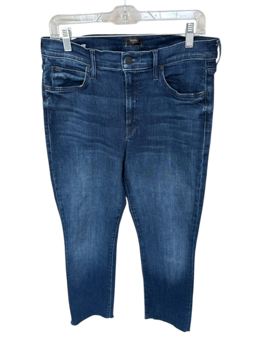 Mother Size 31 Dark Wash Cotton Blend High Waist Straight Leg Raw Hem Jeans Dark Wash / 31