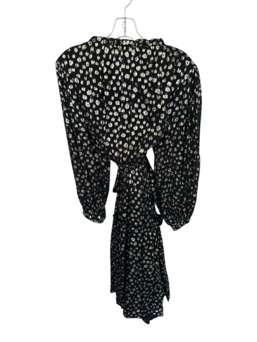 Mille Size M Black & Gold Viscose Long Balloon Sleeve Swiss Dot Metallic Dress Black & Gold / M