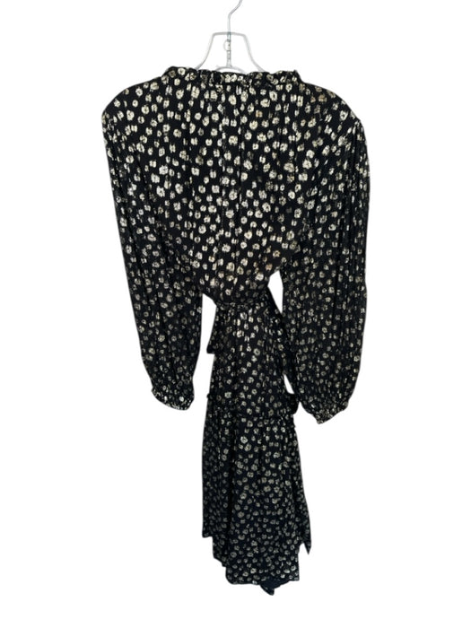 Mille Size M Black & Gold Viscose Long Balloon Sleeve Swiss Dot Metallic Dress Black & Gold / M