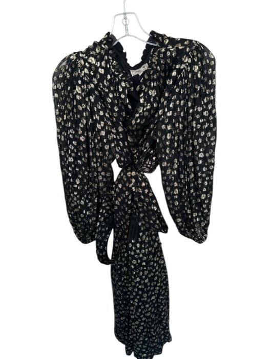 Mille Size M Black & Gold Viscose Long Balloon Sleeve Swiss Dot Metallic Dress Black & Gold / M