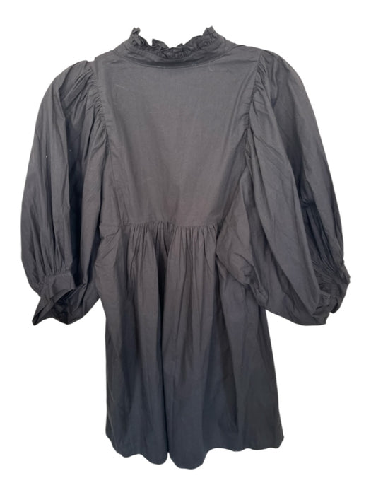 Never a Wallflower Size M Black Cotton Long Balloon Sleeve Ruffle Collar Dress Black / M