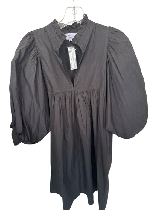 Never a Wallflower Size M Black Cotton Long Balloon Sleeve Ruffle Collar Dress Black / M