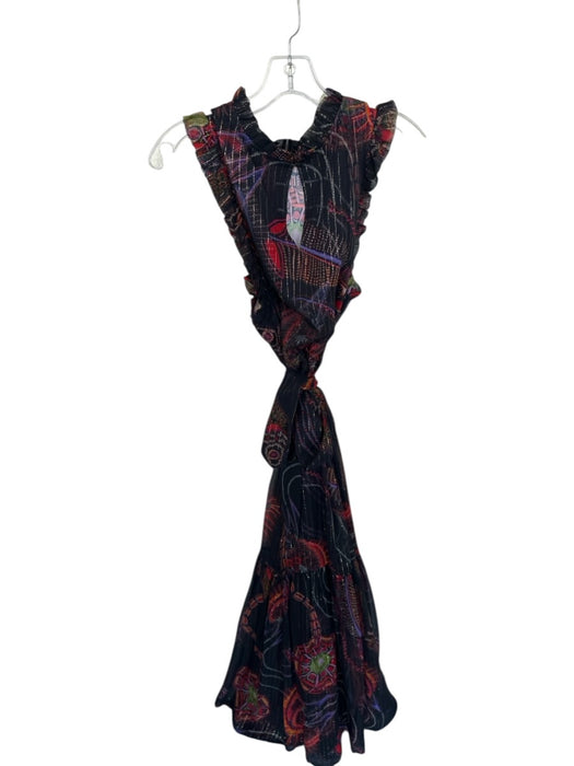Marie Oliver Size L Black & Red Silk Blend Sleeveless Metallic Thread Dress Black & Red / L