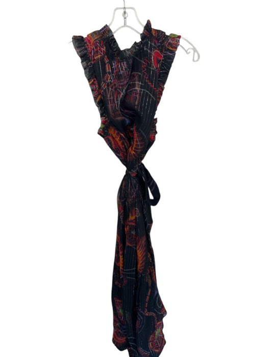 Marie Oliver Size L Black & Red Silk Blend Sleeveless Metallic Thread Dress Black & Red / L