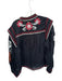 Farm Rio Size L Black & Red Cotton Long Balloon Sleeve Embroidered Flowers Top Black & Red / L