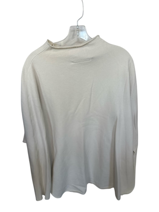 Frank & Eileen Size L Ivory Cotton Mock Neck Long Sleeve Raw Edge Sweatshirt Ivory / L