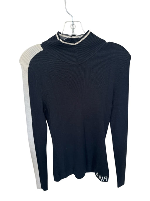 ANR+ Size L Black & Bone Rayon Blend Turtle Neck Side Stripe Ribbed Sweater Black & Bone / L
