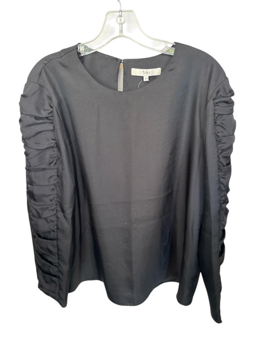 Tibi Size 10 Black Polyester Long Sleeve rouched detail Top Black / 10