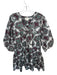 Mirth Size L Brown & Green Cotton Long Balloon Sleeve Flowers V Neck Dress Brown & Green / L