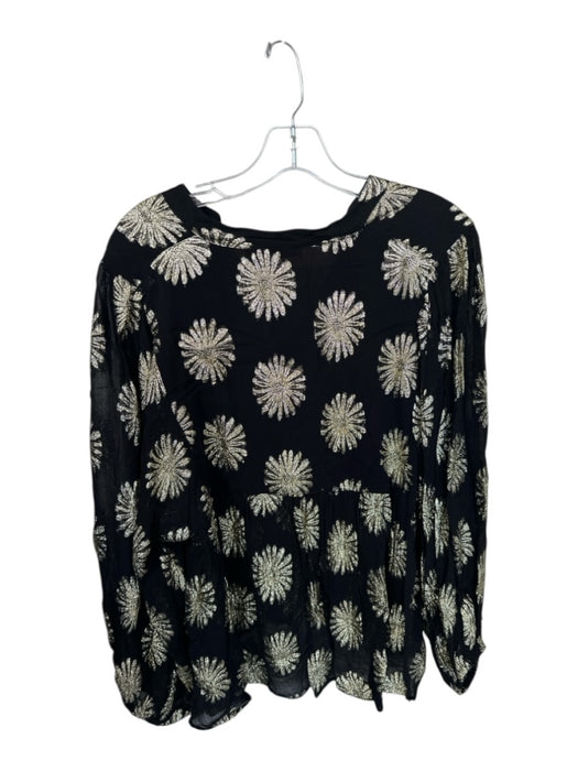 Oliphant Size L Black & Gold Viscose Blend Long Balloon Sleeve Flowers Top Black & Gold / L