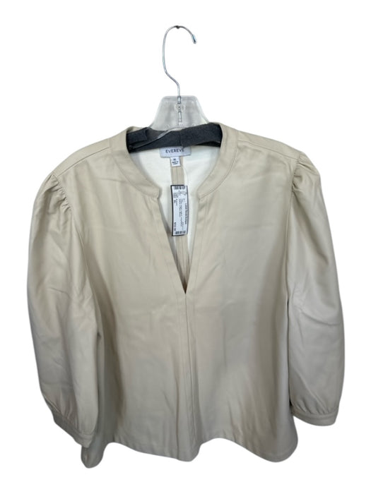 Evereve Size XL Cream Vegan Leather Long Balloon Sleeve V Neck Top Cream / XL