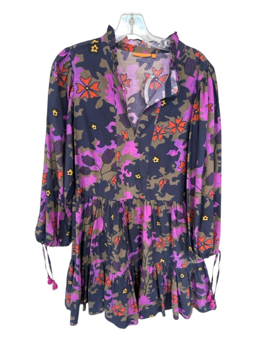 Oliphant Size L purple & orange Cotton Long Sleeve Floral Maxi Dress purple & orange / L