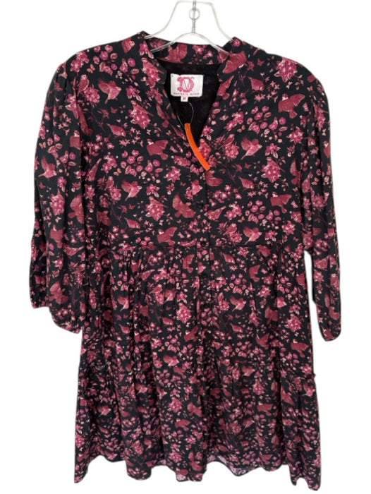 Victoria Dunn Size M Black & Purple Cotton Long Sleeve Button Down Mini Dress Black & Purple / M
