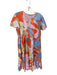 Oliphant Size L Orange & Pink Print Cotton Blend Abstract V Neck Ruffle Dress Orange & Pink Print / L
