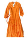 Zara Size XS Orange Cotton Long Sleeve Eyelet Maxi Belted Dress Orange / XS