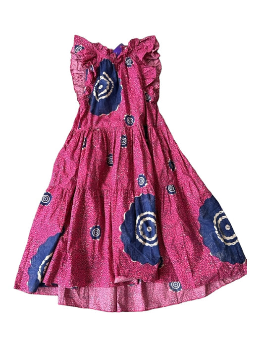 Ulla Johnson Size 0 Magenta & Navy Cotton Sleeveless Abstract Ruffles Dress Magenta & Navy / 0