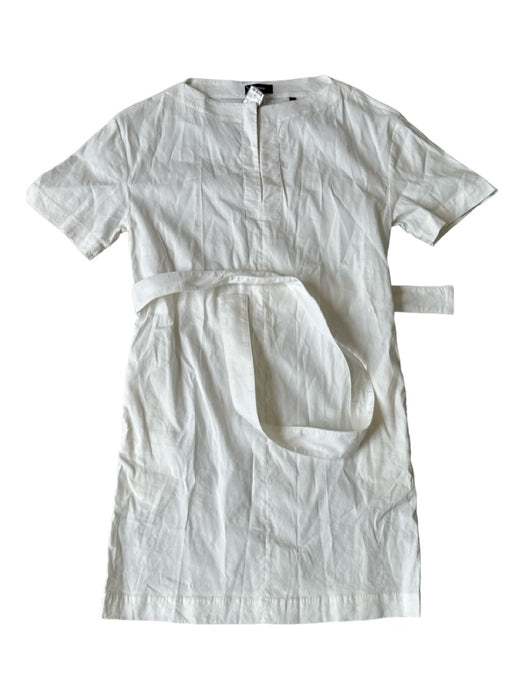 Theory Size 0 White Linen Blend Short Sleeve Split Neck Belted Dress White / 0