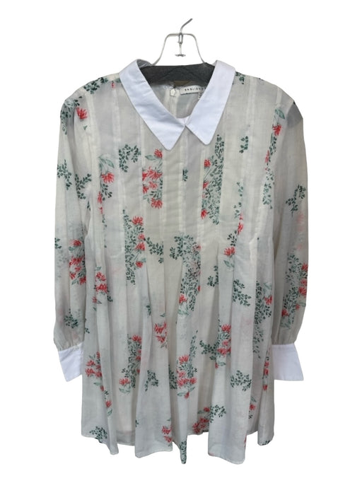 English Factory Size S White & Green Polyester Blend Long Sleeve Botanical Dress White & Green / S