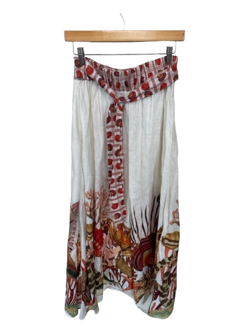 Carolina K Size XS Cream & Red Linen Elastic Waist Under Sea Print Maxi Skirt Cream & Red / XS