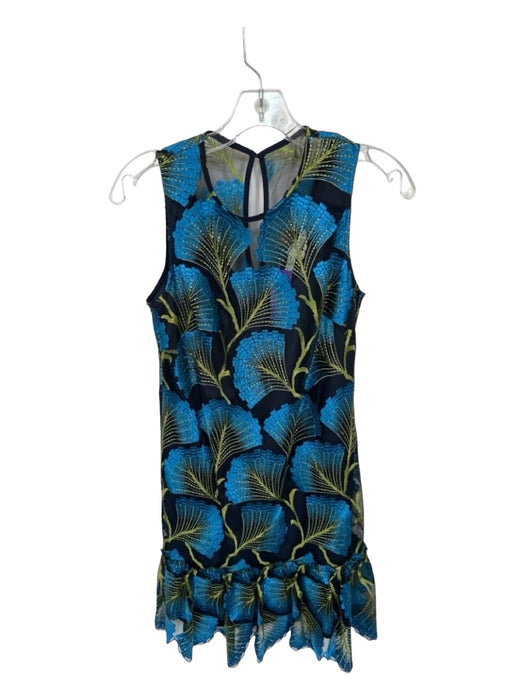 Trina Turk Size 2 Blue & Green Polyester Embroidered Sleeveless Dress Blue & Green / 2