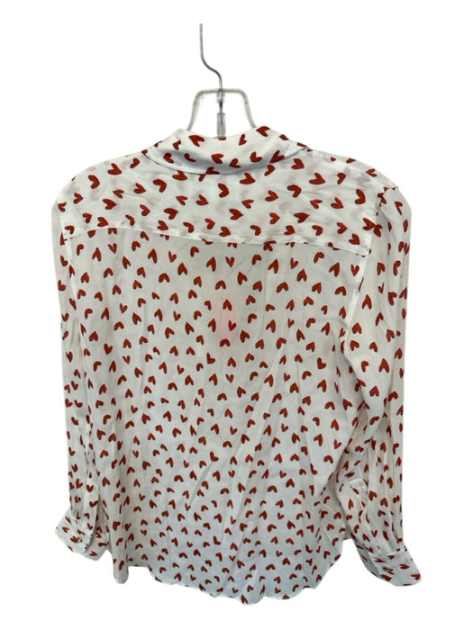 Zara Size XS White & Red Viscose Heart Button up Top White & Red / XS