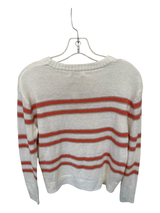 Kinross Size XS Cream, Gray & Coral 100% Linen Striped Sweater Cream, Gray & Coral / XS