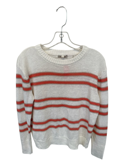 Kinross Size XS Cream, Gray & Coral 100% Linen Striped Sweater Cream, Gray & Coral / XS