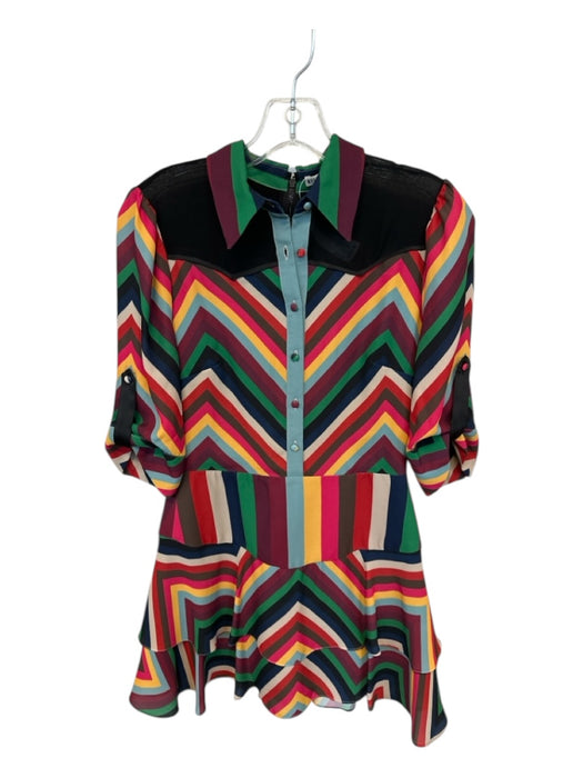 Alice & Olivia Size 4 Multi Polyester Striped Ruffle 3/4 Sleeve Dress Multi / 4