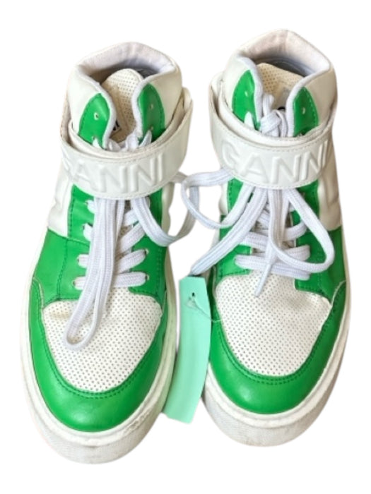 Ganni Shoe Size 36 Green & White Leather High Top Velcro Athletic Sneakers Green & White / 36