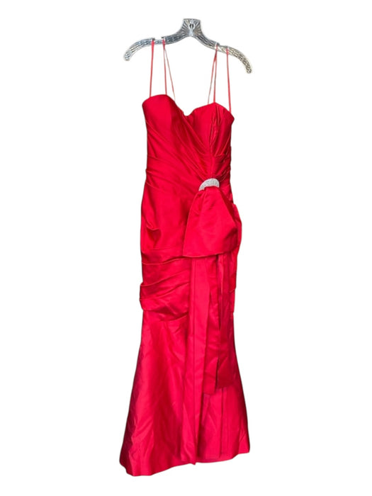 Rose Taft Size Est L Red Strapless Rhinestone Pleated Bow Gown Red / Est L
