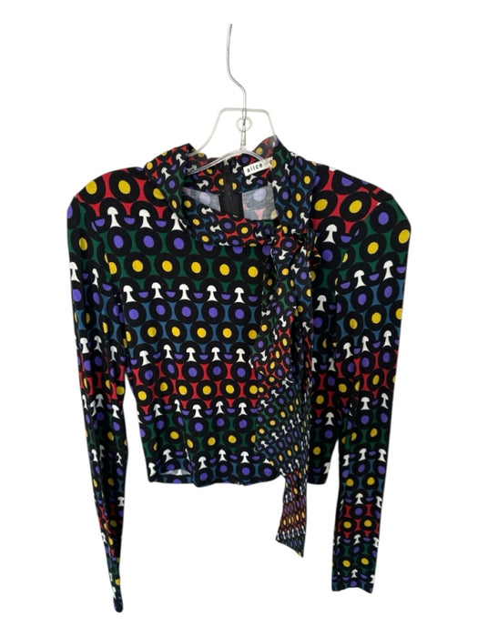 Alice & Olivia Size S Black & Multi Viscose Blend Long Sleeve Circles Top Black & Multi / S