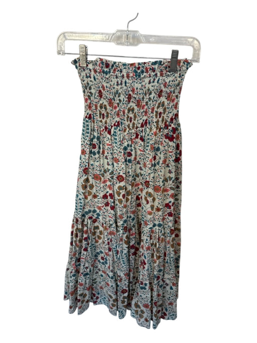 Olivia James Size XS Teal & Red Cotton Smocked Botanical Maxi Skirt Teal & Red / XS