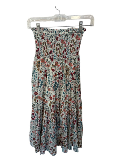 Olivia James Size XS Teal & Red Cotton Smocked Botanical Maxi Skirt Teal & Red / XS