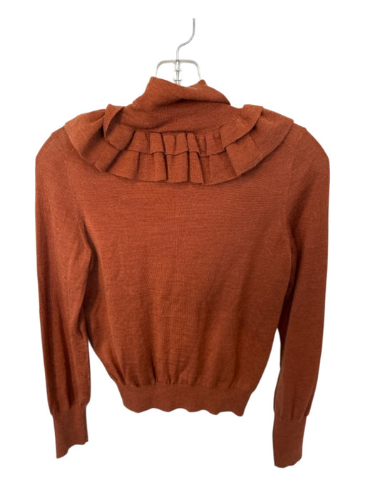 Ulla Johnson Size P Rust Wool Blend Mock Neck Ruffles Long Sleeve Sweater Rust / P