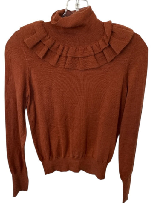 Ulla Johnson Size P Rust Wool Blend Mock Neck Ruffles Long Sleeve Sweater Rust / P
