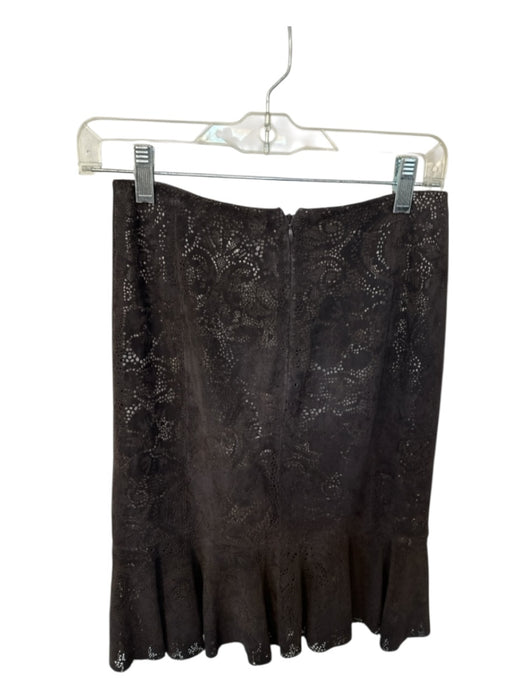 Per Se Size 0 Brown Suede Back Zip Cut Outs Midi Skirt Brown / 0