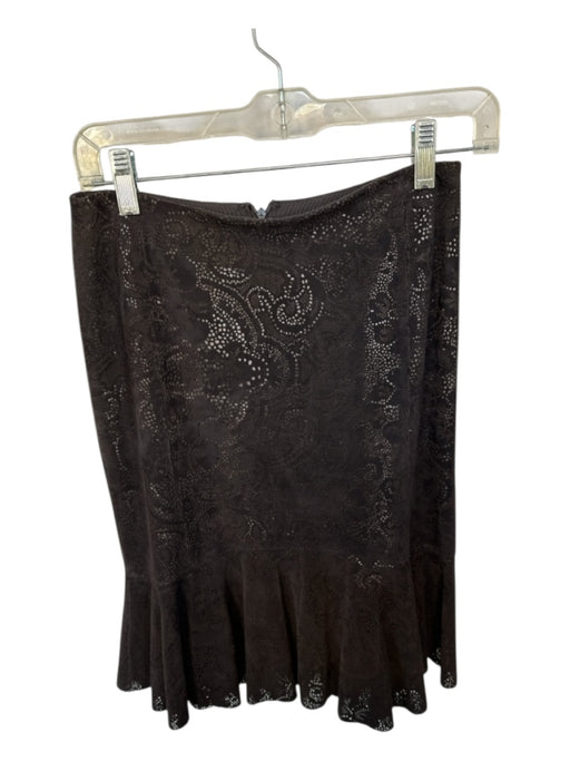 Per Se Size 0 Brown Suede Back Zip Cut Outs Midi Skirt Brown / 0