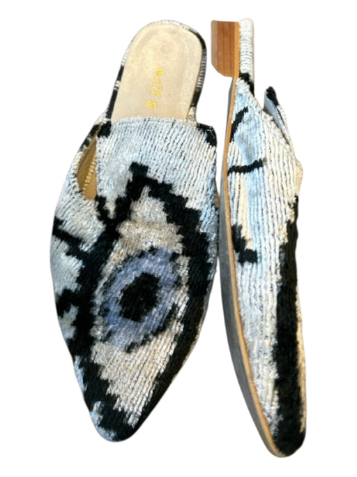 Butrich Shoe Size 36 Black & Teal Leather Evil Eye Metallic accents Mules Black & Teal / 36