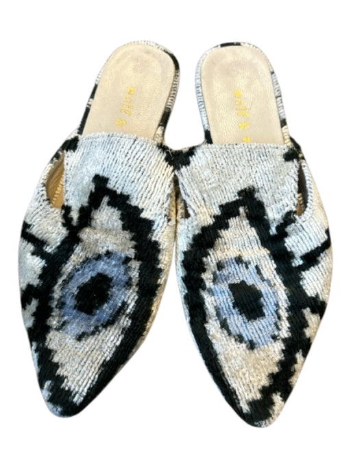 Butrich Shoe Size 36 Black & Teal Leather Evil Eye Metallic accents Mules Black & Teal / 36