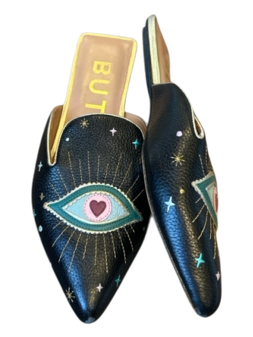 Wolf & Willa Shoe Size 36 Bone & Black Corduroy Evil Eye Mules Bone & Black / 36