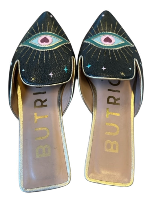 Wolf & Willa Shoe Size 36 Bone & Black Corduroy Evil Eye Mules Bone & Black / 36