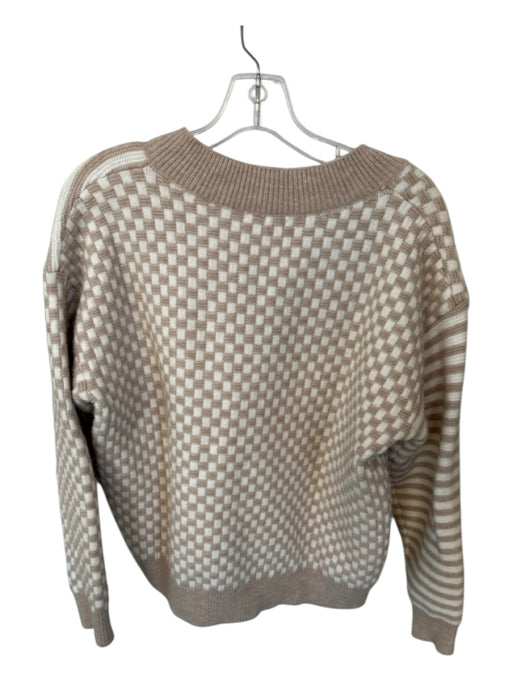Butter Melon Size S Tan & White Acrylic Blend Long Balloon Sleeve Knit Sweater Tan & White / S
