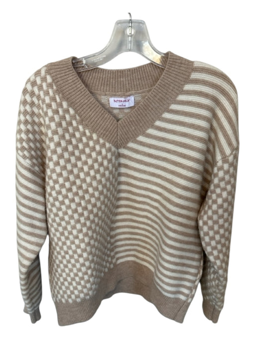 Butter Melon Size S Tan & White Acrylic Blend Long Balloon Sleeve Knit Sweater Tan & White / S