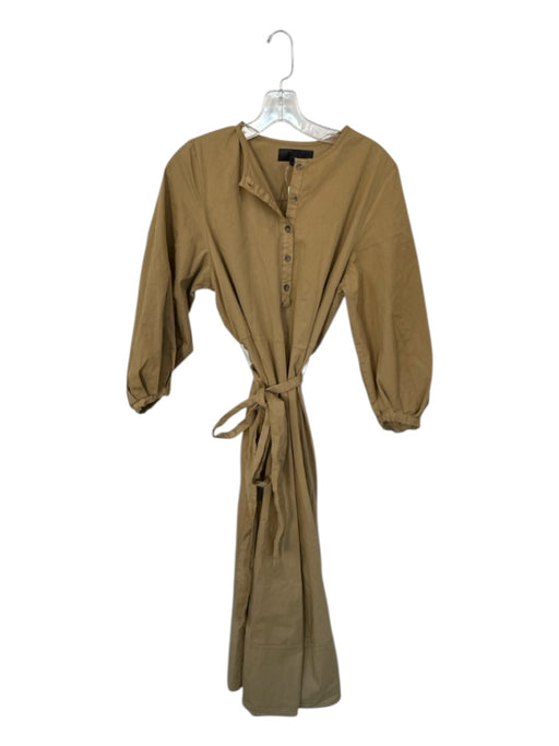 Zara Size XS Khaki Cotton Long Sleeve Buttons Belted Midi Dress Khaki / XS