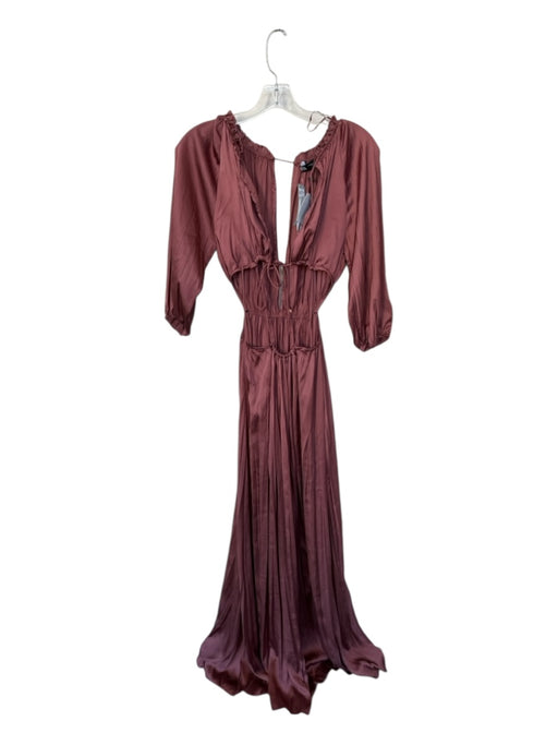 Zara Size XS Mauve Polyester Long Balloon Sleeve Cut Out Sides Maxi Dress Mauve / XS