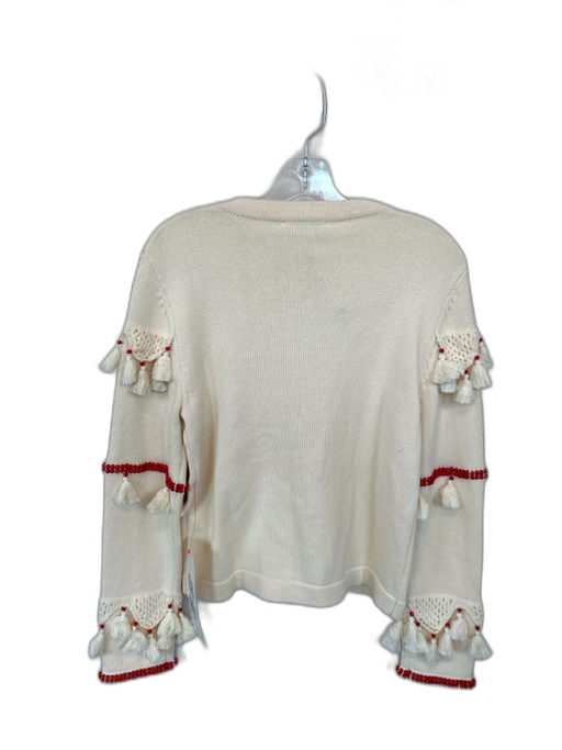 Never Fully Dressed Size S Cream & Red Cotton Fringe Beaded Cardigan Sweater Cream & Red / S