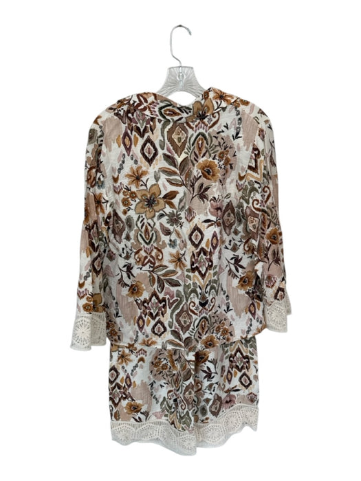 Zara Size XS Brown & Cream Viscose Blend Botanical Long Sleeve Pant Set Brown & Cream / XS