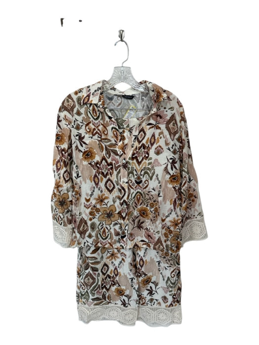 Zara Size XS Brown & Cream Viscose Blend Botanical Long Sleeve Pant Set Brown & Cream / XS