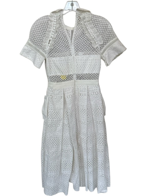 Self-Portrait Size 4 White Cotton Lace Overlay Short Sleeve Collar Maxi Dress White / 4