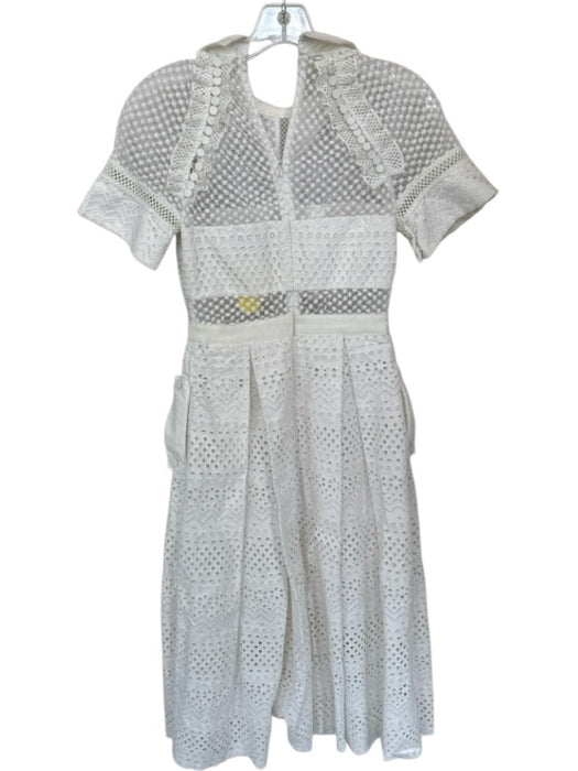 Self-Portrait Size 4 White Cotton Lace Overlay Short Sleeve Collar Maxi Dress White / 4
